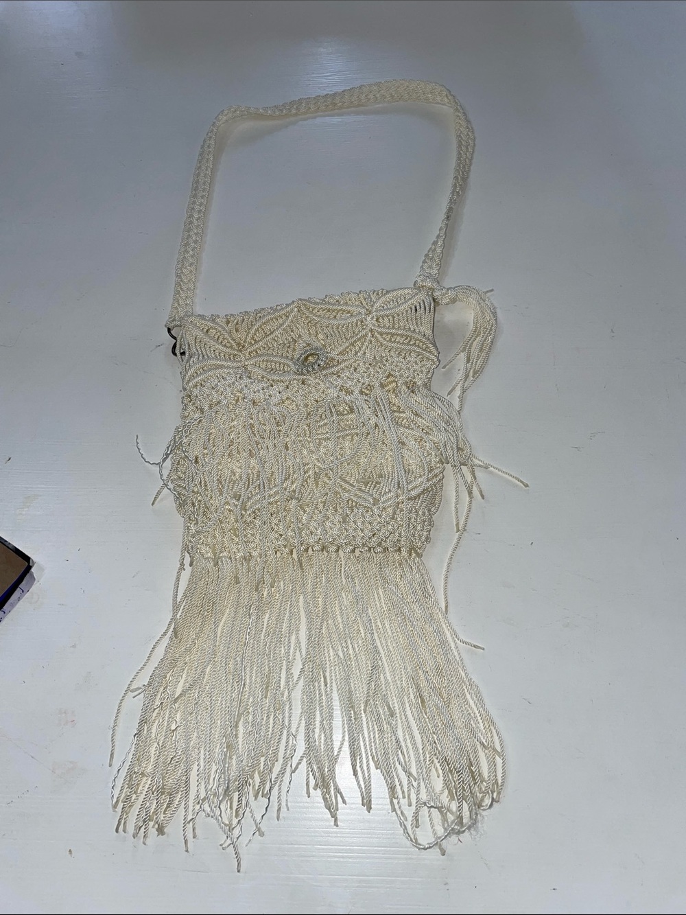 Vintage macrame crossbody fringe boho hobo western purse bag